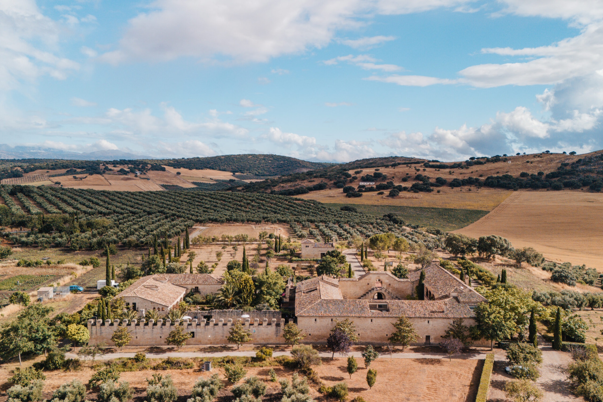 La Casería de Tomillos · estate aerial view across vineyard and olive grove